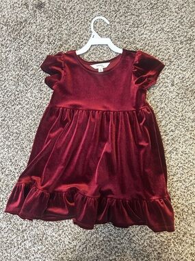 Velvet Ruffle Sleeve Dress for Girls - Wine